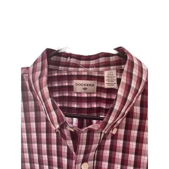 DOCKERS BROWN AND WHITE PLAIDS BUTTON DOWN SHIRT SIZE LARGE - Picture 2 of 4